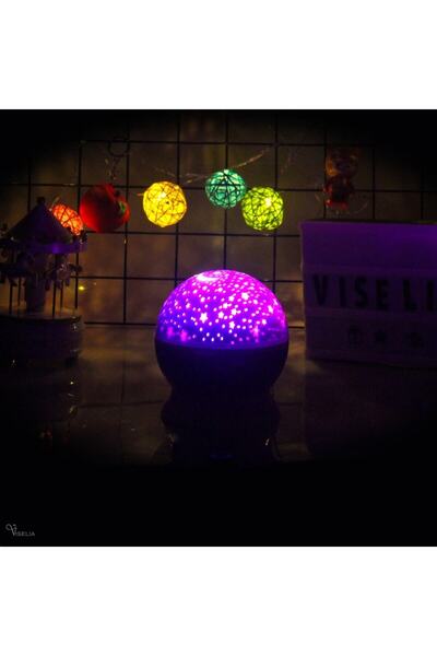 Genel Markalar Mor Dönen Renkli Yıldızlı Gökyüzü Projeksiyon Gece Lambası