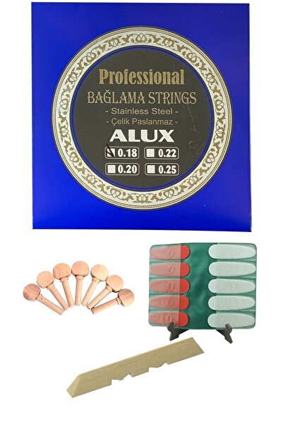 Alux 0,18 Kısa Sap Bağlama Teli Seti 7 Adet Bağlama Burgusu 10 Adet Tezene Alt Eşik