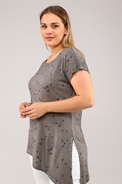 Seamoda Bee Printed Side Tied Oil Washed Tunic-Anthracite