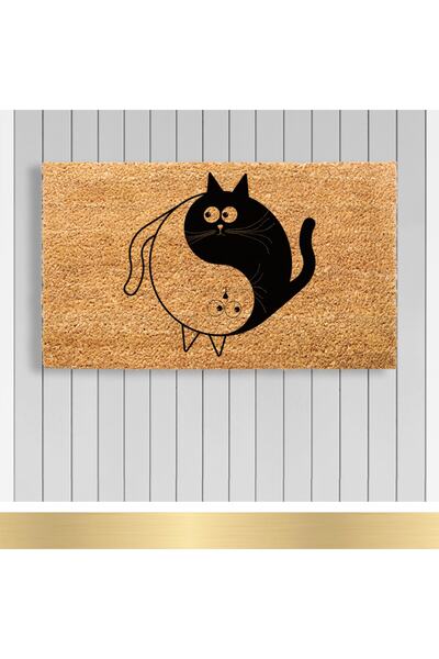 Paspashello , Design Koko Kapı Önü Paspas / Pvc Taban / Model; Yin Yang & Kedi