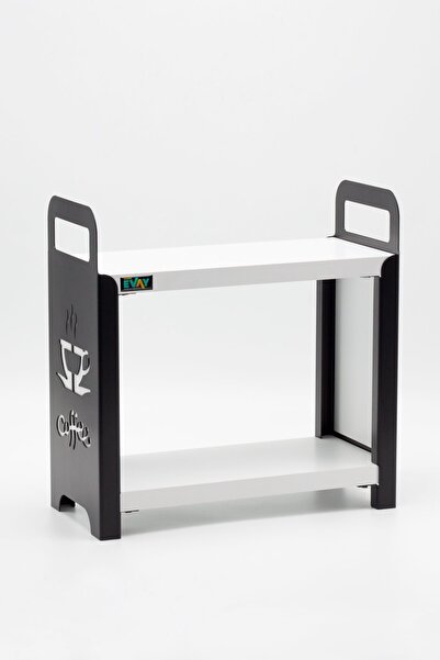 EVAY Kahve Köşesi Metal Ahşap 2 Katlı Mutfak Rafı Tezgah Üstü Düzenleyici