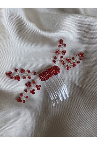 DOĞA ART STORE Κόκκινο αξεσουάρ για τα μαλλιά της νύφης με κορδόνια
