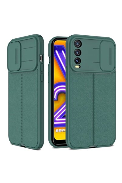 Fibaks Samsung Galaxy A02 Kılıf Sürgülü Slide Kamera Korumalı Deri Görünümlü ...