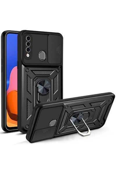 Fibaks حافظة متوافقة مع هاتف Samsung Galaxy A20s مع حماية للكاميرا ودرع دبابة عسكرية مع حلقة منزلقة