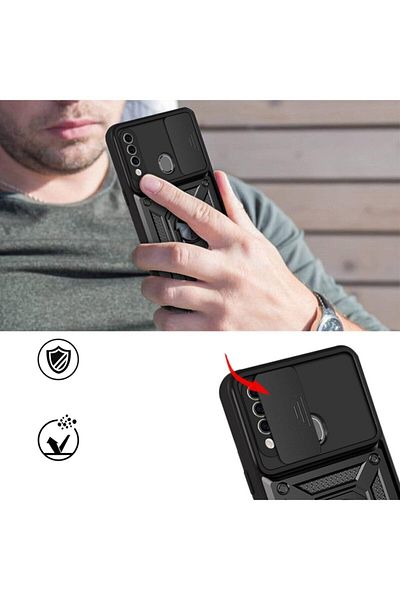 Fibaks حافظة متوافقة مع هاتف Samsung Galaxy A20s مع حماية للكاميرا ودرع دبابة عسكرية مع حلقة منزلقة