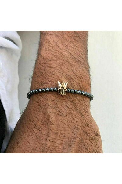 Padore Accessory Men's - Zirconium King Crown, Hematite Detail Elegant Very Stylish Natural Stone Bracelet| Handmade