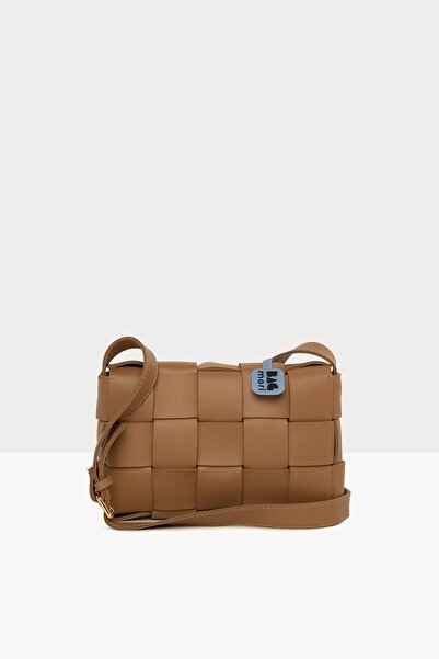 Bagmori Γυναικεία πλεκτή δερμάτινη τσάντα μεγάλου σχεδιασμού Mink M 000007383