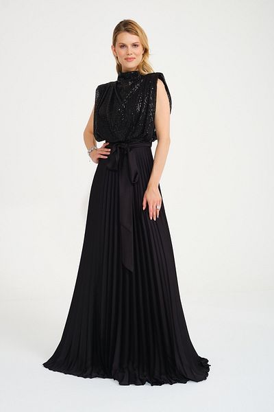 SpringStore Rochie de seara cu paiete cu decolteu din dantela neagra