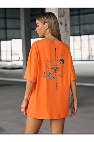 LOUİSA Унисекс тениска с голям размер в оранжево с компас