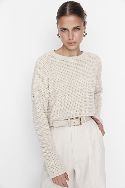 Trendyol Collection Wide Fit Stone Crop Knitwear Svetr - Twoaw23Kz01193