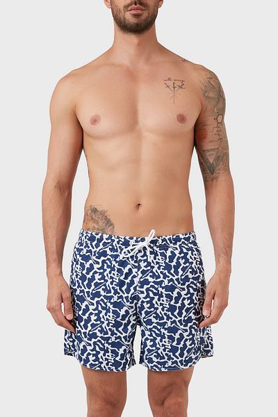Emporio Armani Мъжки бански с шарки, джоб и връзки на талията, размер S 211740 2r444