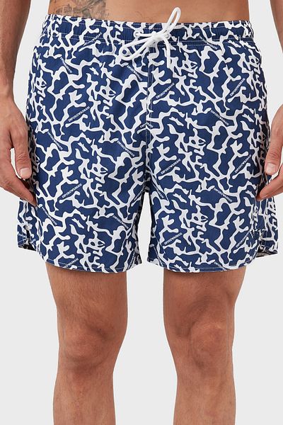 Emporio Armani Мъжки бански с шарки, джоб и връзки на талията, размер S 211740 2r444