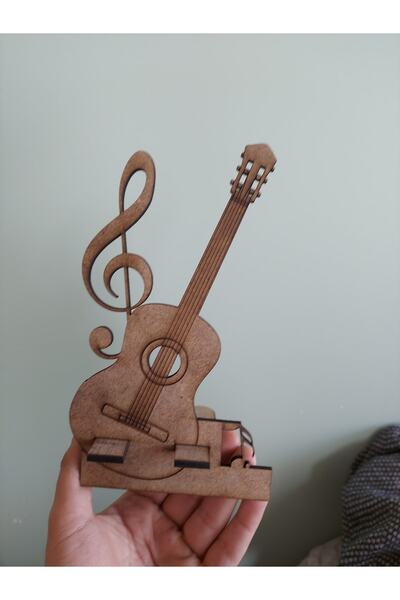 Seyyar Atölye Ahşap Gitar Ve Nota Temalı Masaüstü Telefon Tutucu