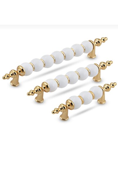 STR MOBAKS Str Polimer 64 Mm Beyaz Altın Boncuk Dolap Çekmece Vestiyer Kulp