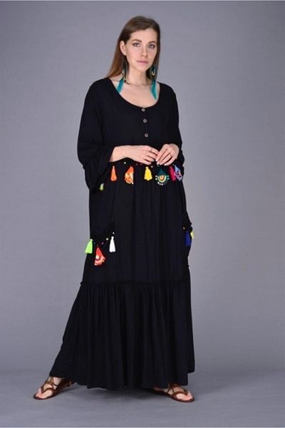 Hazinedan Rochie lejeră cu ciucuri brodate manual în stil boem