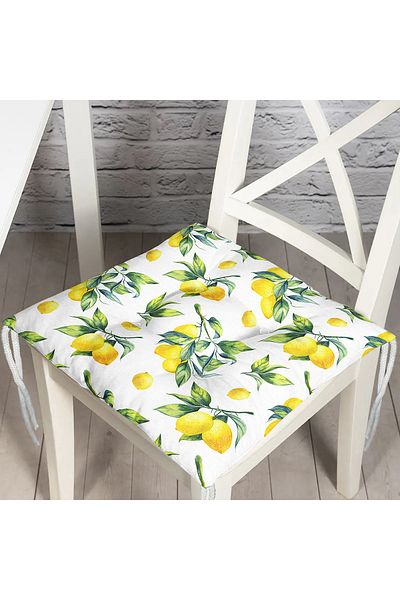 Nish & Royal Lemon Patterned 3D Modern Fluffy Chair Cushion on White Background