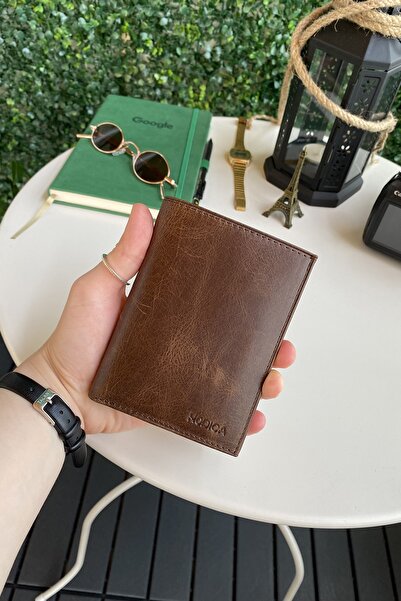 Modica Eretna - Hakiki Deri Bozuk Para Bölmeli Kahverengi Erkek Cüzdan, Üst D...