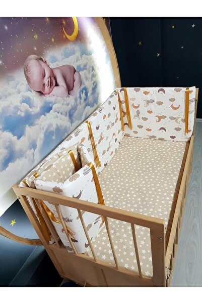 bebek_iklimi طقم حماية سرير الأطفال مقاس 60×120، نمط نجمة القمر، 4 قطع
