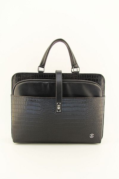 HNB Unisex Black Crocodile 15 & 15.6 Inch Briefcase Laptop Lawyer Bag