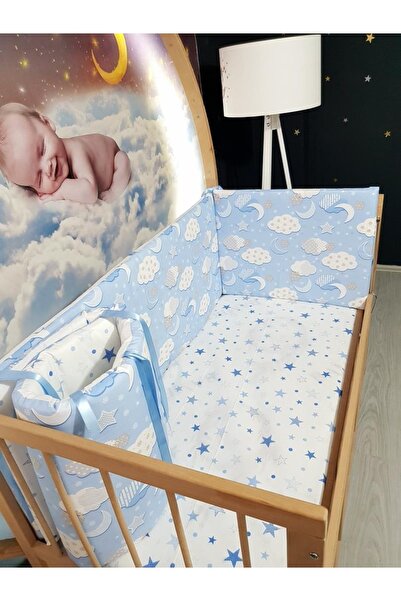 bebek_iklimi طقم واقي سرير أطفال مقاس 70 × 130 بنمط سحابة 4 قطع