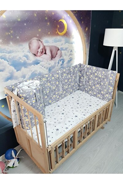 bebek_iklimi طقم حماية سرير الأطفال مقاس 70x130 نمط زهرة 4 قطع (نحو البائع ال...