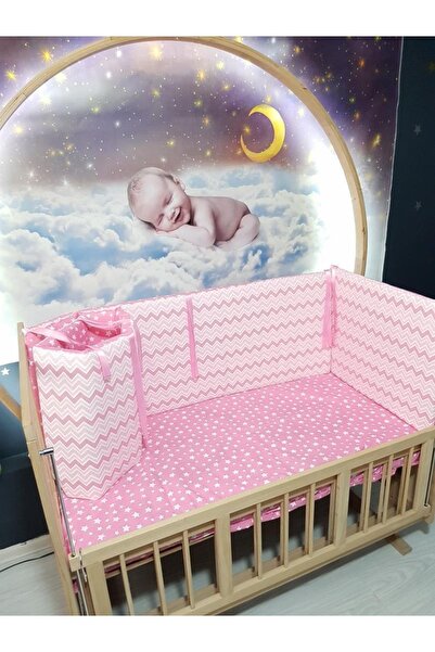 bebek_iklimi طقم حماية لسرير الأطفال مقاس 70 × 130 بنمط متعرج ناعم مكون من 4 قطع