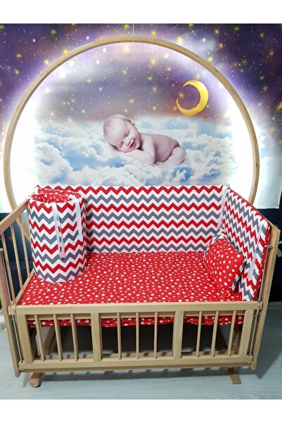 bebek_iklimi 70x130 Baby Crib Guard Set Zigzag Pattern 4 Pieces