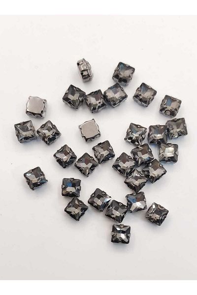 yiğit aksesuar 8x8 Mm Case Planted Square Smoked Glass Stone 100 Pieces
