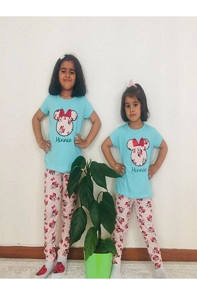 Minnie Mouse طقم مزدوج لباس ضيق أخضر مائي للفتيات