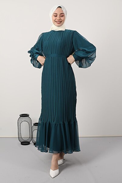 Giza Giyim Πλισέ Janjan Βραδινό Φόρεμα Emerald