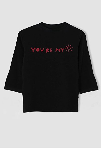 CANSIN You're My Baskılı Yarım Kollu Siyah T-shirt