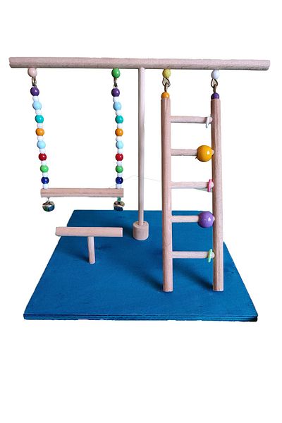 Wooden Bird Budgie Colorful Playground (blue)