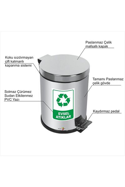 M3DECORİUM Ανοξείδωτο 16lt. Αντιμυκητιακό κάλυμμα από χάλυβα χρωμίου Κάδος απορριμμάτων οικιακής χρήσης με πεντάλ και λαβή