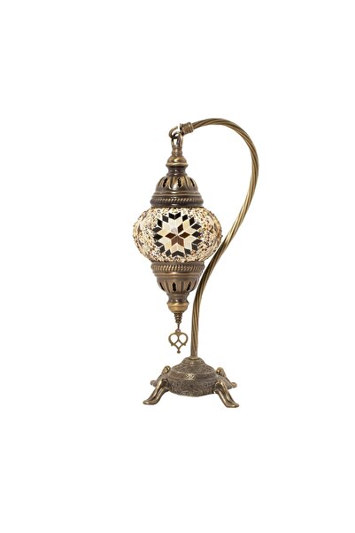 AybeaGlobal Masaüstü Deveboynu Mozaik Cam Gece Lambası Dekoratif Abajur Kahno1s2