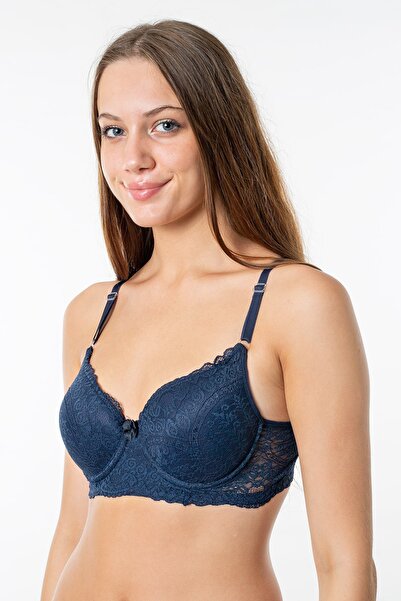 A&K ZÜMRA Γυναικείο σουτιέν με δαντέλα με πλήρη επένδυση με μπλέ Navy Underwire