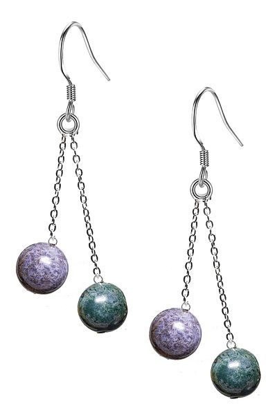 Tesbih Atölyesi Certified Natural Indian Agate Stone Silver Earrings