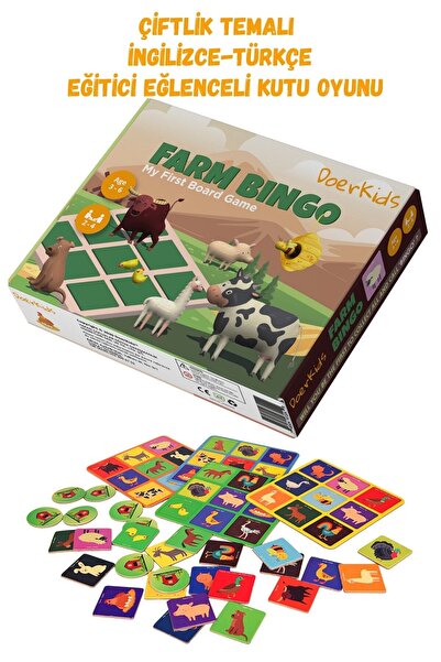 DoerKids Okul Öncesi Eğitici Kutu Oyunu - Çiftlik Temalı Bingo