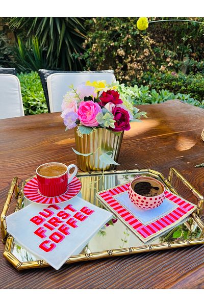 ge living But First Coffee Patterned Love Bird Compatible Cocktail Napkin (1 Piece)