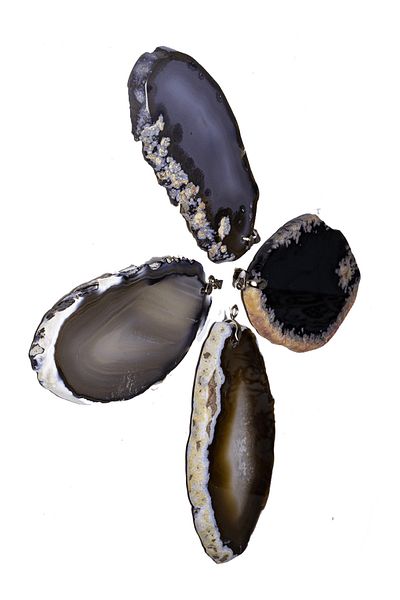 Tesbih Atölyesi Natural Black Agate Stone Plate Necklace with Certified Silver Device