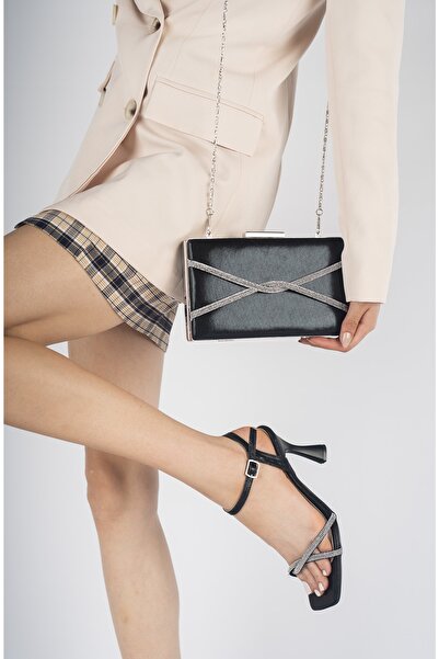 Moda Değirmeni Black Silvery Women's Cross Stone Evening Bag Bg1123-310-0002