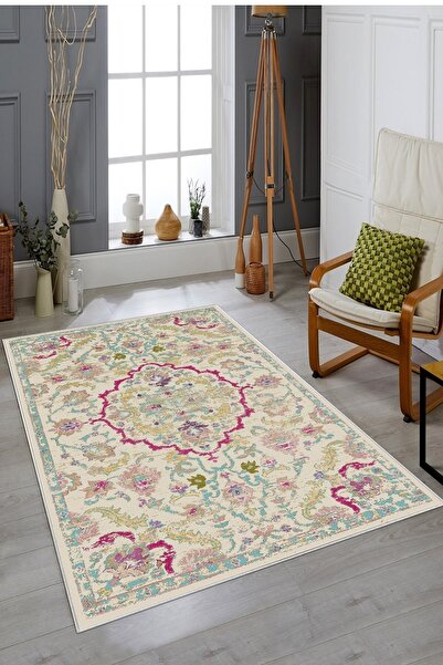 on the clouds Çok Renkli Çiçek Desenli Göbekli Yıkanabilir Kaymaz Taban Leke ...