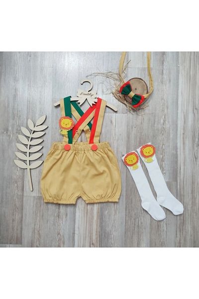 Feriatolye Safari Concept Light Mustard Baby Boy Birthday Salopet