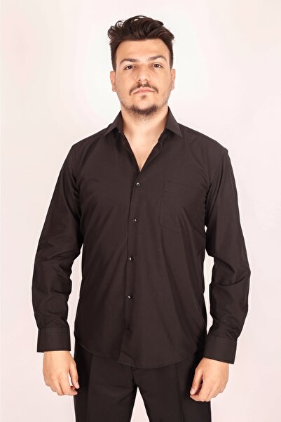 nacar çarşı Men's Long Sleeve Black Classic Cut Shirt
