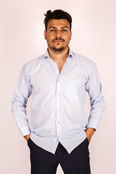nacar çarşı Men's Long Sleeve Ice Blue Classic Shirt