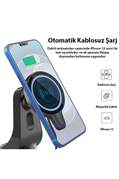Ally Mobile Ally Magsafe Iphone 12 Serisi 15w Kablosuz Hızlı Şarj Cihazı Ve Araç Tutucu Siyah