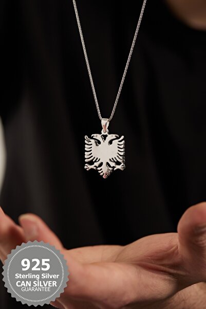 CAN SİLVER 925 Ayar Çiftbaşlı Kartal Figürlü Özel Tasarım Gümüş Erkek Kolye