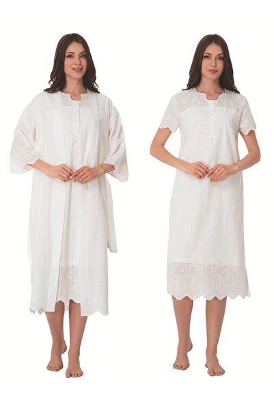 Lohussa Жіночий екрю бавовняний халат з кишенями для рук, бавовняний халат дл...