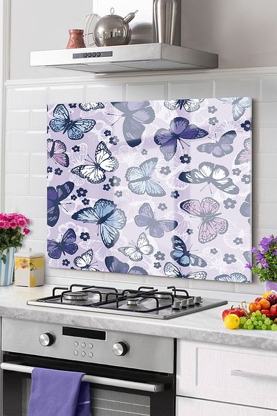 Olinpa Premium Pink Butterfly Pattern Kitchen Mosque - Stove and Countertop Back Protector
