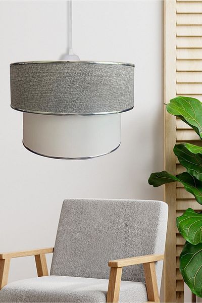 Emg DesiGn Gray Chrome Single Strip Fabric Cake Chandelier