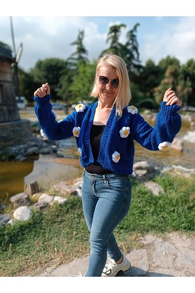 EL ÖRGÜSÜ CİCİ BEBE Cardigan de damă tricotat manual Floral Crop